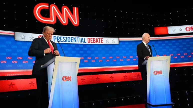 Biden vs Trump on stage at the presidential debate